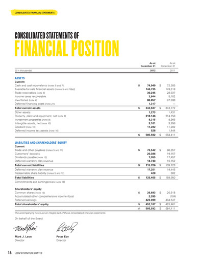 Thumbnail Leon's Furniture Financial Statement 2012