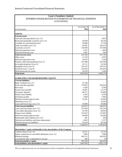 Thumbnail Leon's Furniture Quarterly Report 2014-q2