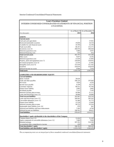Thumbnail Leon's Furniture Quarterly Report 2015-q1