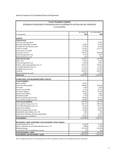 Thumbnail Leon's Furniture Quarterly Report 2015-q2