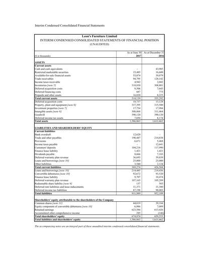 Thumbnail Leon's Furniture Quarterly Report 2017-q2