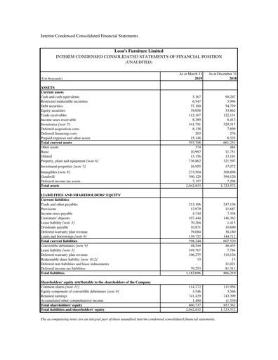 Thumbnail Leon's Furniture Quarterly Report 2019-q1