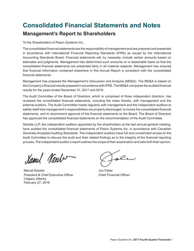 Thumbnail Pason Systems Financial Statement 2017