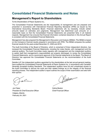 Thumbnail Pason Systems Financial Statement 2020