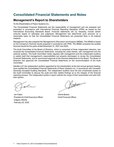 Thumbnail Pason Systems Financial Statement 2021