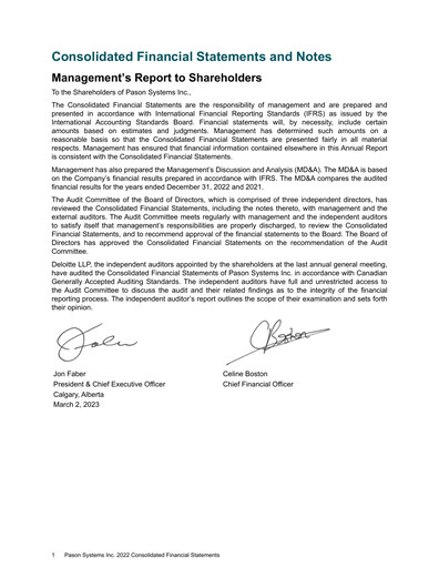 Thumbnail Pason Systems Financial Statement 2022
