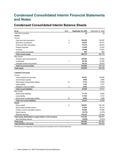 Thumbnail Pason Systems Quarterly Report 2023-q3