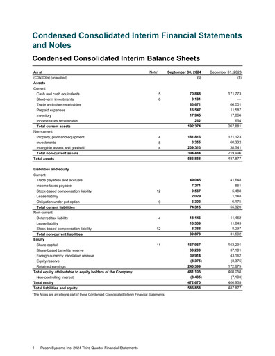 Thumbnail Pason Systems Quarterly Report 2024-q3