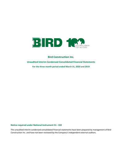 Thumbnail Bird Construction Financial Statement 2020-q1