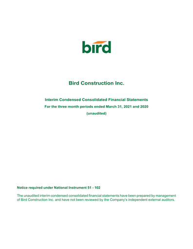 Thumbnail Bird Construction Financial Statement 2021-q1