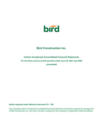 Thumbnail Bird Construction Financial Statement 2021-q2