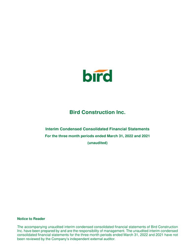 Thumbnail Bird Construction Financial Statement 2022-q1