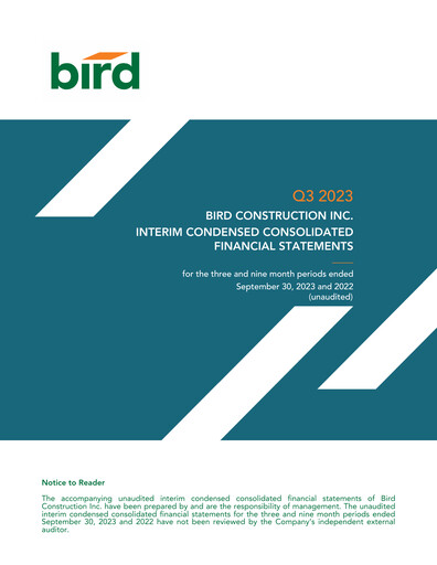 Thumbnail Bird Construction Financial Statement 2023-q3