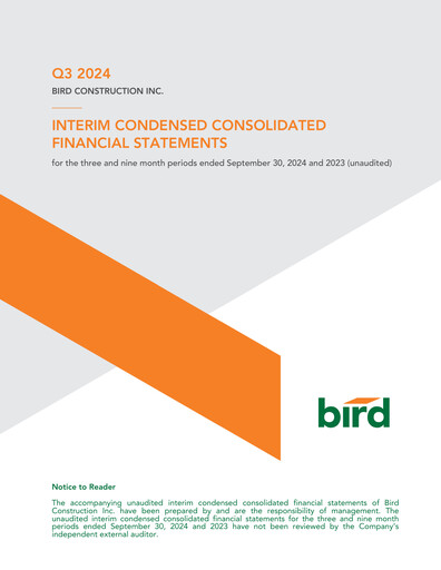 Thumbnail Bird Construction Financial Statement 2024-q3