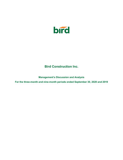 Thumbnail Bird Construction Quarterly Report 2020-q3