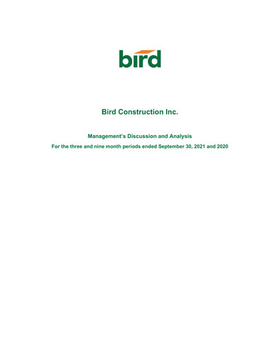 Thumbnail Bird Construction Quarterly Report 2021-q3