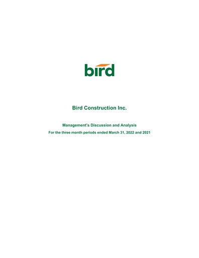 Thumbnail Bird Construction Quarterly Report 2022-q1
