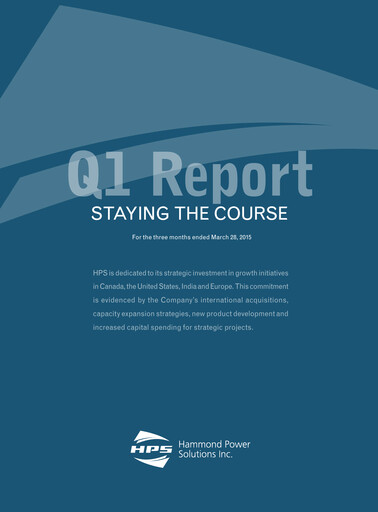 Thumbnail Hammond Power Solutions Quarterly Report 2015-q1