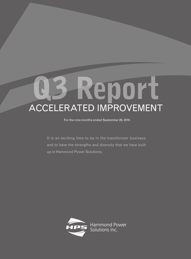 Miniature Hammond Power Solutions Rapport trimestriel 2015-q3