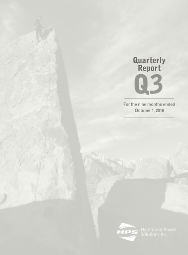 Miniature Hammond Power Solutions Rapport trimestriel 2016-q3