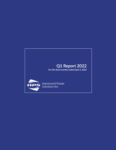 Miniature Hammond Power Solutions Rapport trimestriel 2022-q1