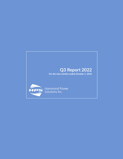 Miniature Hammond Power Solutions Rapport trimestriel 2022-q3