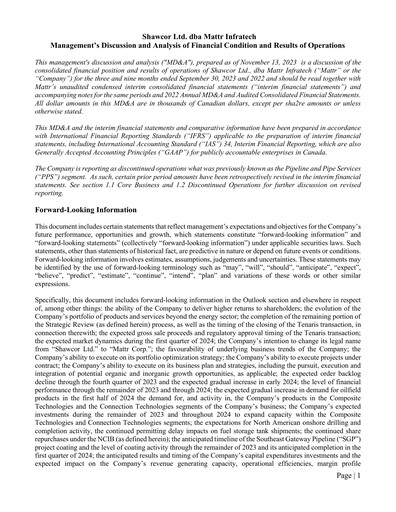Miniature Mattr Corp. Rapport trimestriel 2023-q3