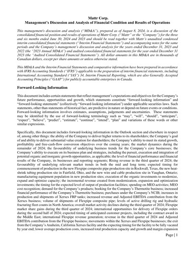 Miniature Mattr Corp. Rapport trimestriel 2024-q2