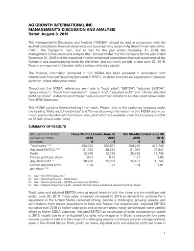 Thumbnail Ag Growth International Quarterly Report 2019-q2