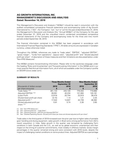 Thumbnail Ag Growth International Quarterly Report 2019-q3
