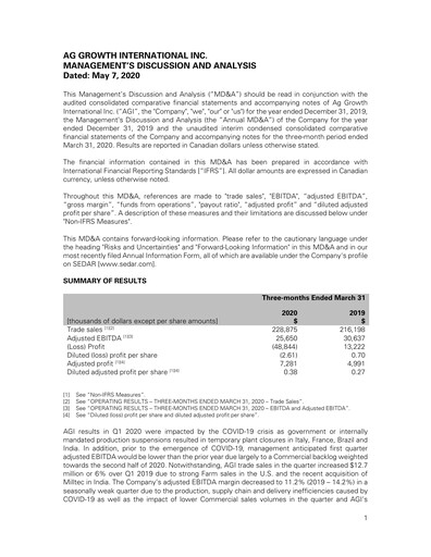 Thumbnail Ag Growth International Quarterly Report 2020-q1