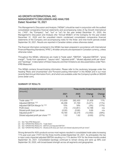 Thumbnail Ag Growth International Quarterly Report 2021-q3
