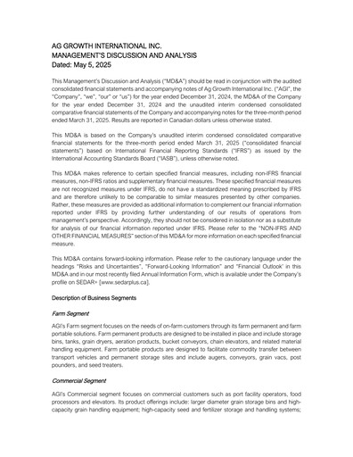 Miniature Ag Growth International Rapport trimestriel 2025-q1