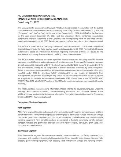 Miniature Ag Growth International Rapport trimestriel 2025-q2