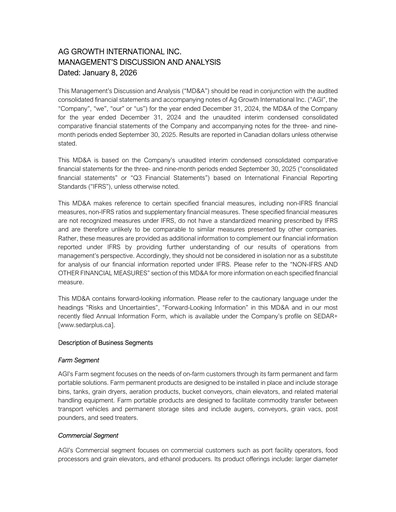 Miniature Ag Growth International Rapport trimestriel 2025-q3