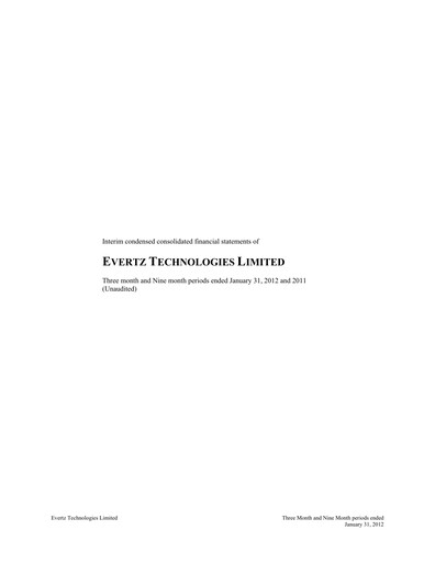 Thumbnail Evertz Technologies Quarterly Report 2012-q3