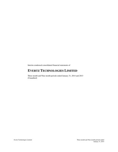 Thumbnail Evertz Technologies Quarterly Report 2014-q3
