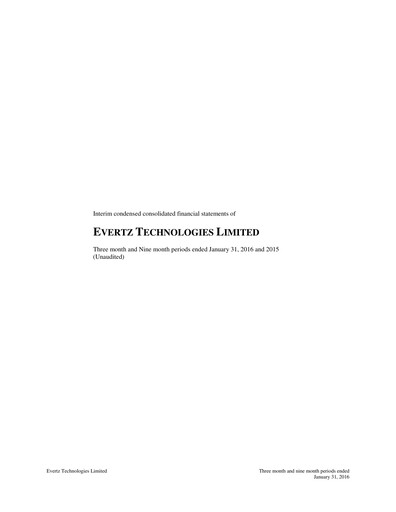 Thumbnail Evertz Technologies Quarterly Report 2016-q3