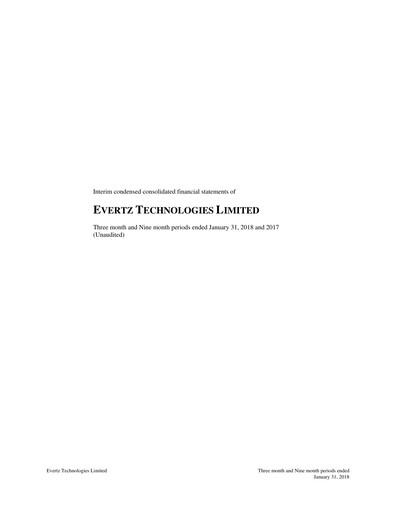 Thumbnail Evertz Technologies Quarterly Report 2018-q3