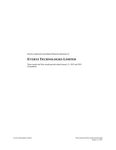 Thumbnail Evertz Technologies Quarterly Report 2022-q3
