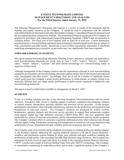 Thumbnail Evertz Technologies Quarterly Report 2025-q3