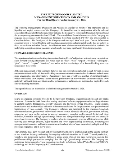 Thumbnail Evertz Technologies Quarterly Report 2026-q3
