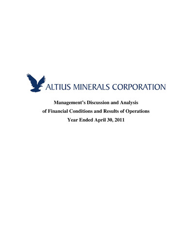 Thumbnail Altius Minerals Financial Report 2011