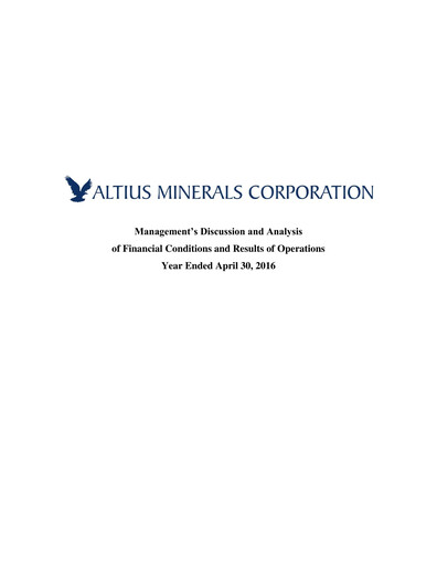 Thumbnail Altius Minerals Financial Report 2016