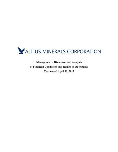 Thumbnail Altius Minerals Financial Report 2017