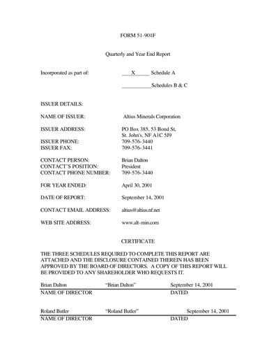 Thumbnail Altius Minerals Financial Statement fy2001