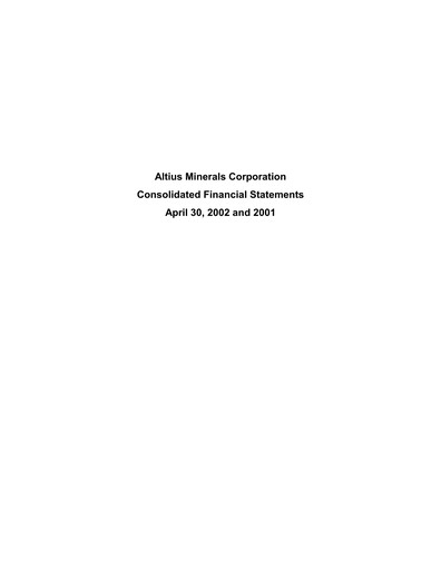 Thumbnail Altius Minerals Financial Statement fy2002