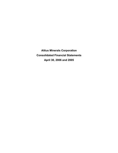 Thumbnail Altius Minerals Financial Statement fy2006