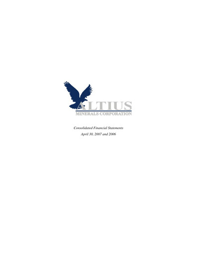 Thumbnail Altius Minerals Financial Statement fy2007