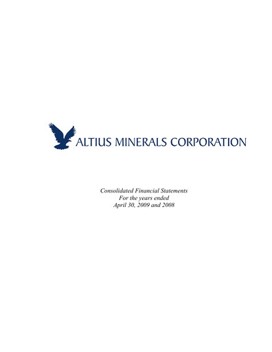 Thumbnail Altius Minerals Financial Statement fy2009